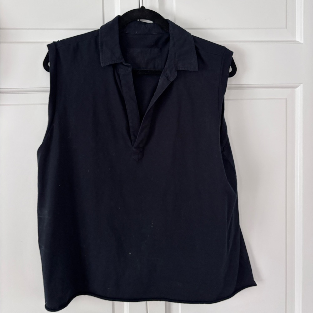 Frank & Eileen Olivia Sleeveless Collared V-Neck Tank in British Royal Navy